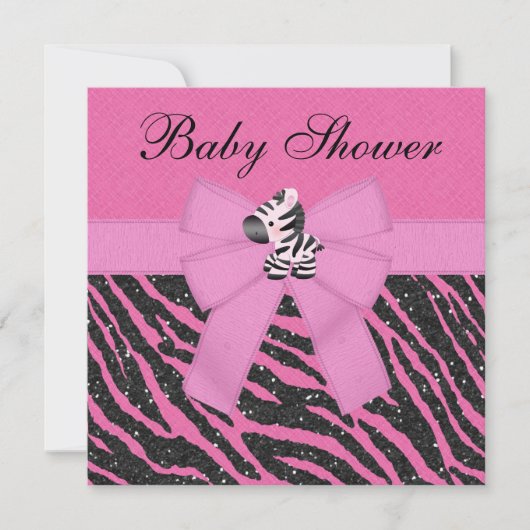 Invitation Baby shower de Parties scintillant Pink Zebra & Po (Devant)