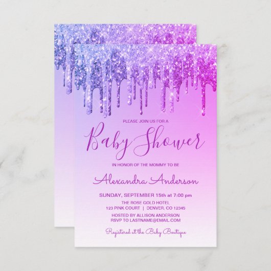 Invitation Baby shower de Parties scintillant Purple Ombre Sp (Devant / Derrière)