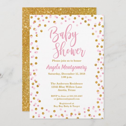 Invitation Baby shower de Parties scintillant rose (Devant / Derrière)