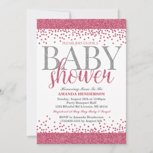 Invitation Baby shower de Parties scintillant rose (Devant)