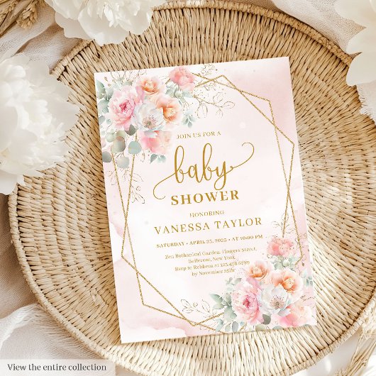 Invitation Baby shower de parties scintillant rose et or doux