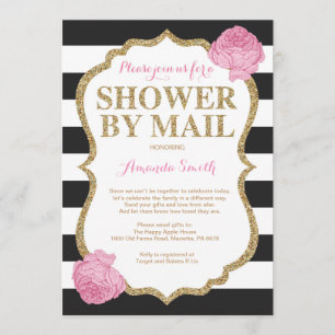 Invitation Baby shower de Parties scintillant rose noir et or