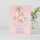 Invitation Baby shower de Parties scintillant rose Unicorn (Debout devant)