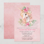 Invitation Baby shower de Parties scintillant rose Unicorn (Devant / Derrière)