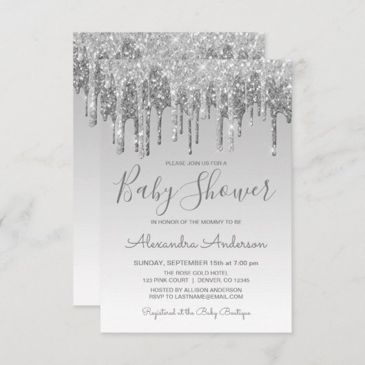 Invitation Baby shower de Parties scintillant Silver Sparkle (Devant / Derrière)