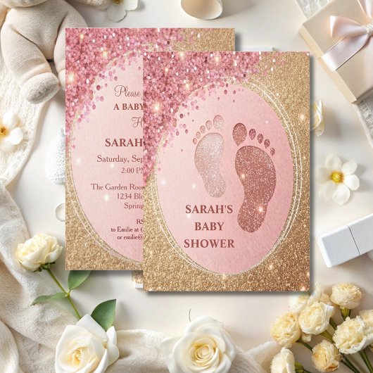 Invitation Baby shower de Parties scintillant Spark Gold Pied