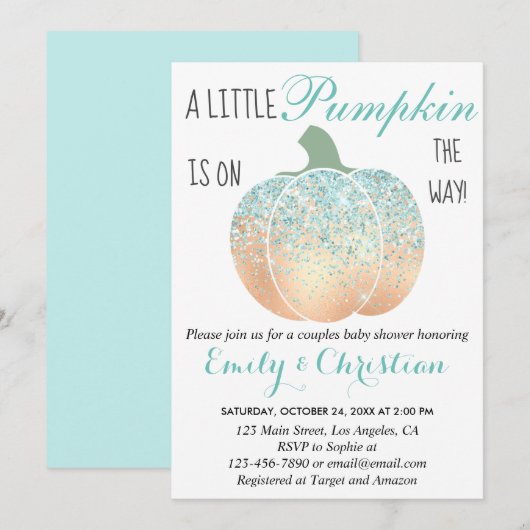 Invitation Baby shower de Parties scintillant Turquoise Aqua (Devant / Derrière)