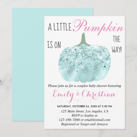 Invitation Baby shower de Parties scintillant Turquoise Aqua (Devant / Derrière)