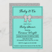 Invitation Baby shower de Parties scintillant Turquoise & Arg (Devant / Derrière)