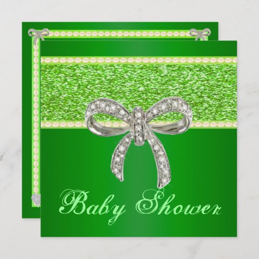 Invitation Baby shower de Parties scintillant vert (Devant / Derrière)