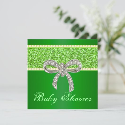 Invitation Baby shower de Parties scintillant vert (Debout devant)