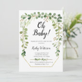 Invitation Baby shower de Parties scintillant vertes en or (Debout devant)