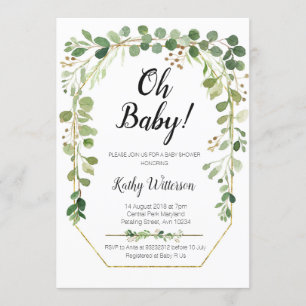 Invitation Baby shower de Parties scintillant vertes en or