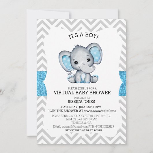 Invitation Baby shower de Parties scintillant Virtual Blue El (Devant)