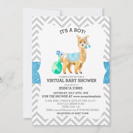 Invitation Baby shower de Parties scintillant Virtual Blue Ll (Devant)