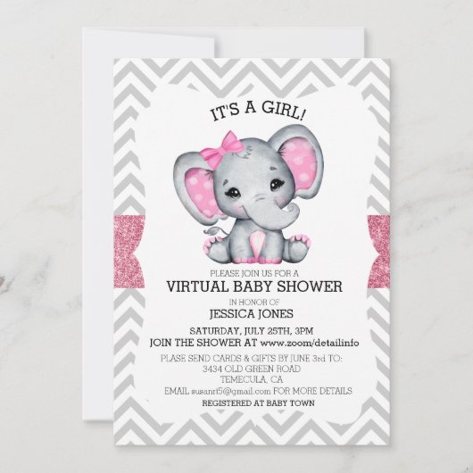 Invitation Baby shower de Parties scintillant Virtual Pink El (Devant)