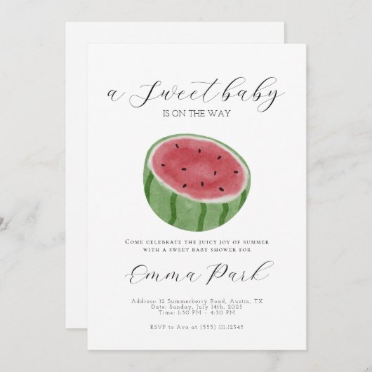 Invitation Baby shower de pastèque (Devant / Derrière)