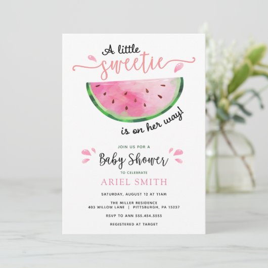 Invitation Baby shower de pastèque (Debout devant)