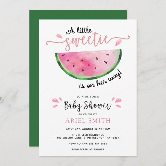 Invitation Baby shower de pastèque (Devant / Derrière)