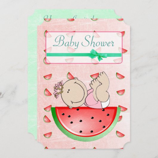 Invitation Baby shower de pastèque c'est une petite invitatio (Devant / Derrière)