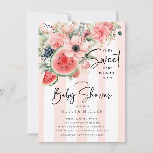 Invitation Baby shower de pastèque doux (Devant)