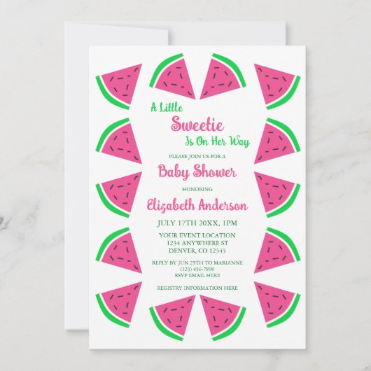 Invitation Baby shower de pastèque doux (Devant)