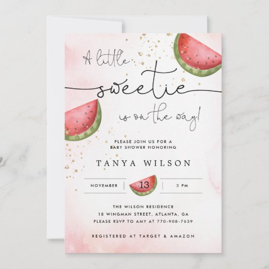 Invitation Baby shower de pastèque | Little Sweeti (Devant)