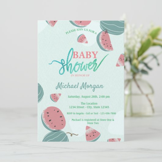 Invitation Baby shower de pastèque mignonne (Debout devant)