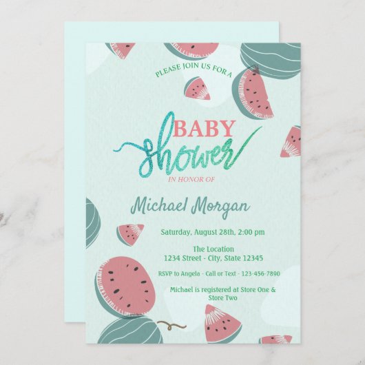 Invitation Baby shower de pastèque mignonne (Devant / Derrière)