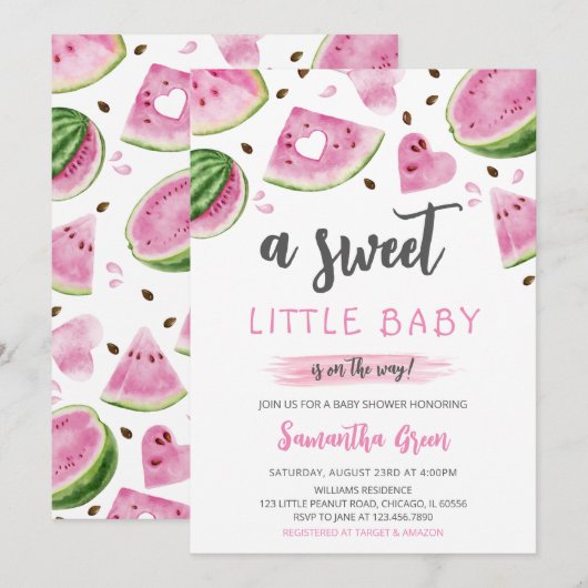 Invitation Baby shower de pastèque rose (Devant / Derrière)