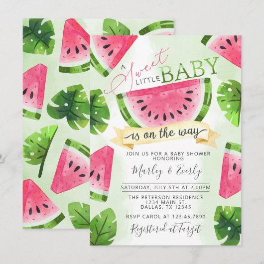 Invitation Baby shower de pastèque rose tropicale (Devant / Derrière)