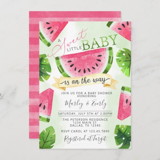 Invitation Baby shower de pastèque rose tropicale (Devant / Derrière)
