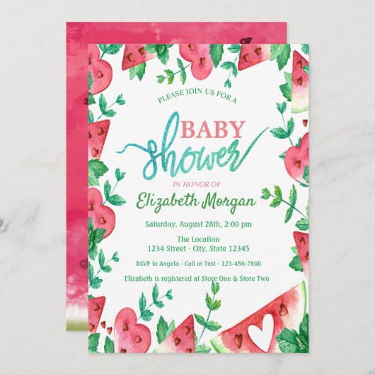 Invitation Baby shower de pastèque tropicale (Devant / Derrière)