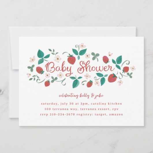 Invitation Baby shower de patchs fraises (Devant)