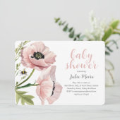 Invitation Baby shower de pavot rose imprimable (Debout devant)