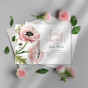 Invitation Baby shower de pavot rose imprimable