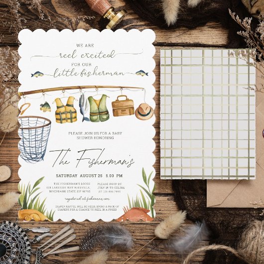 Invitation Baby shower de pêche à l'aquarelle Excitée Reel