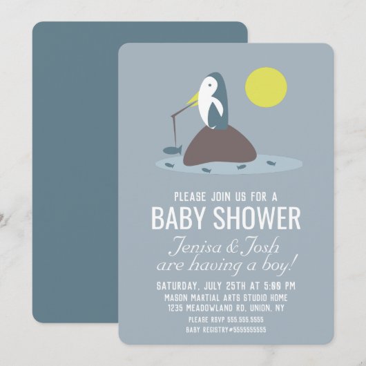 Invitation Baby shower de pêche au pingouin coudu (Devant / Derrière)