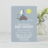 Invitation Baby shower de pêche au pingouin coudu (Debout devant)