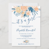 Invitation Baby shower de pêche bleu marine à l'aquarelle flo (Devant)