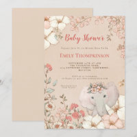 Baby shower de pêche botanique vintage à l'éléphan