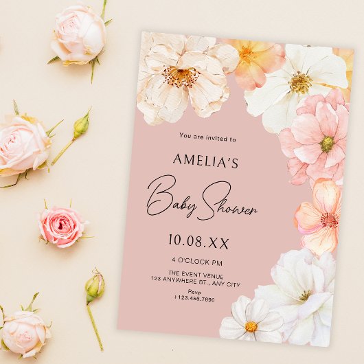 Invitation Baby shower de pêche floral