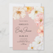 Invitation Baby shower de pêche floral (Devant)