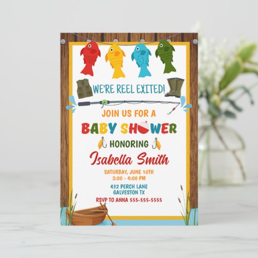 Invitation Baby shower de pêche modifiable (Debout devant)