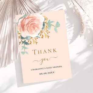 Invitation Baby shower de pêche rose à fleurs d'or
