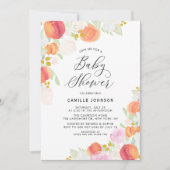 Invitation Baby shower de pêches et de fleurs d'aquarelle (Devant)