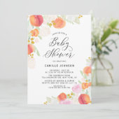 Invitation Baby shower de pêches et de fleurs d'aquarelle (Debout devant)