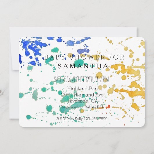 Invitation baby shower de peinture à l'aquarelle (Devant)