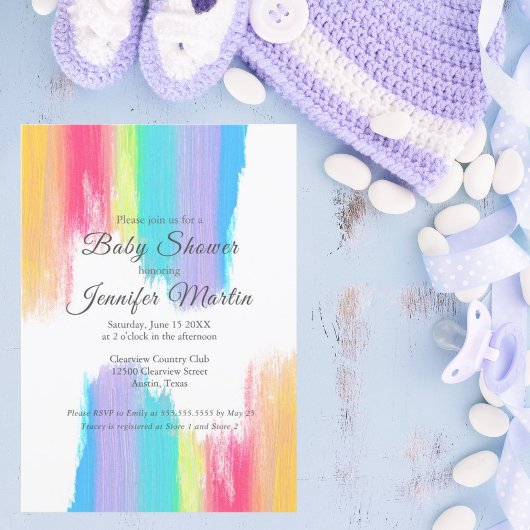 Invitation Baby shower de peinture à l'aquarelle arc-en-ciel