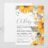 Invitation Baby shower de peinture à l'aquarelle de tournesol (Devant / Derrière)